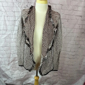 white house black market open front cardigan sweater fringe raw edge detail XS